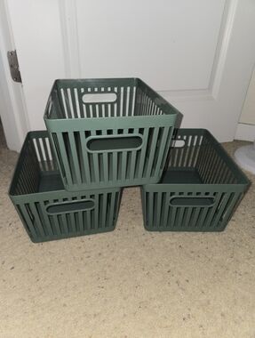 Bundle Of 3 Green Plastic Storage Bins Basket Size Medium Organization Target